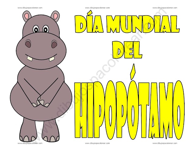 Día Mundial del Hipopótamo dibujo a color y para colorear